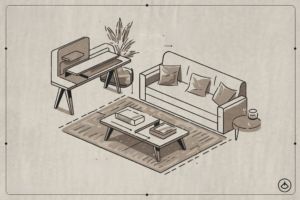 a coffee table transforming into a work desk, then into a dining table