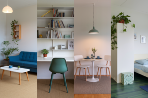 A series of 4 photos showing each zone in detail, demonstrating how different elements create distinct spaces